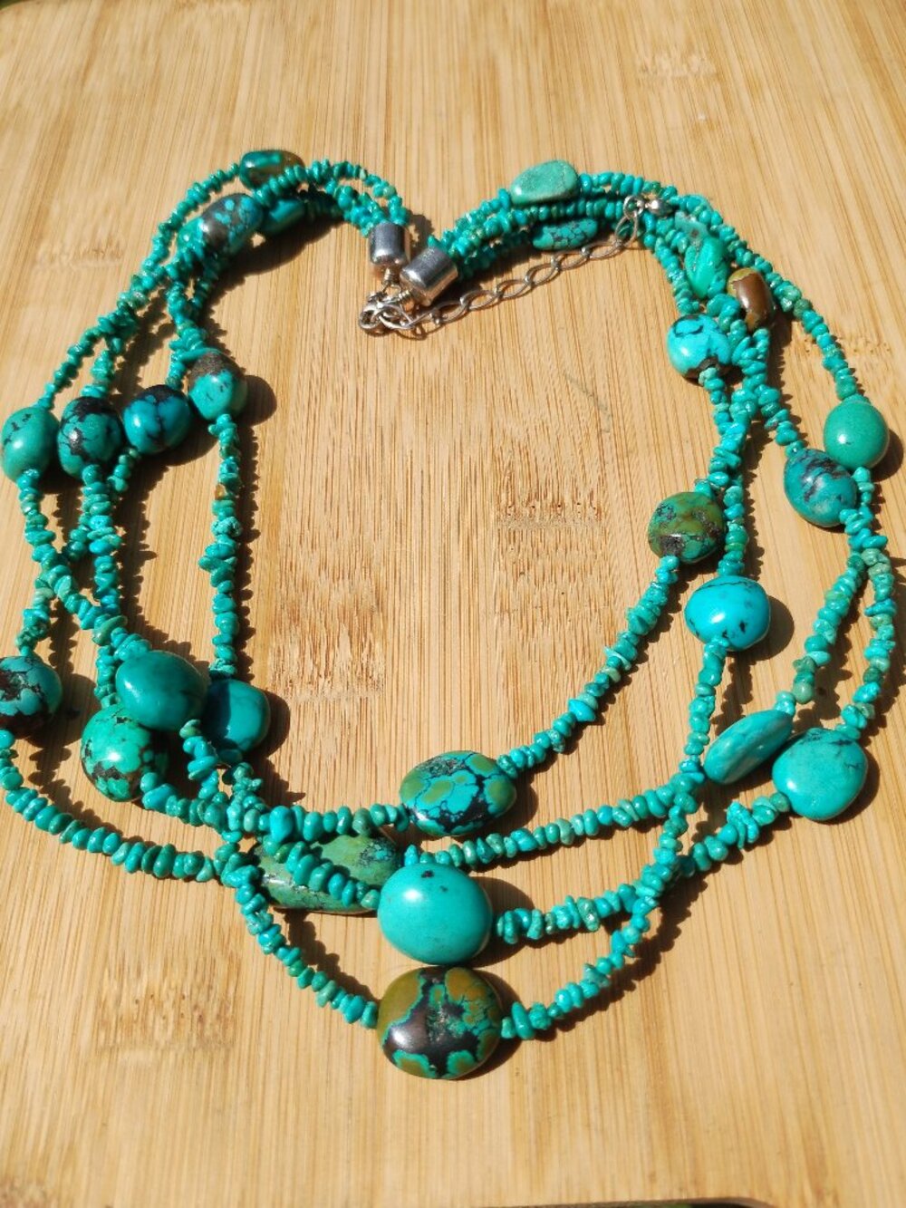 Jay King DTR 4 Strand Turquoise nugget necklace 925 Sterling Silver mine finds